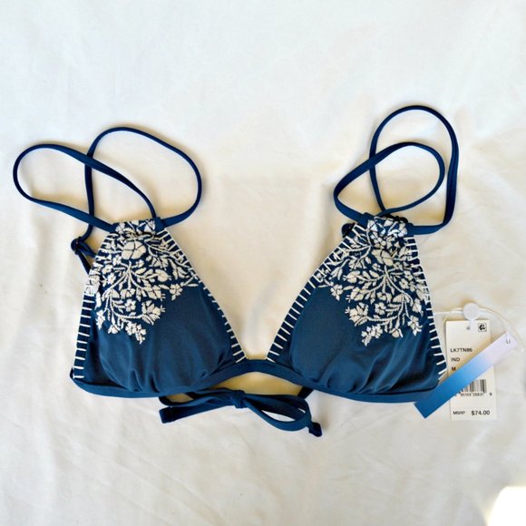 ❤️5/$15💚 Lucky Brand Boho Strappy Floral Embroidery Triangle Bikini Top - Picture 2 of 6